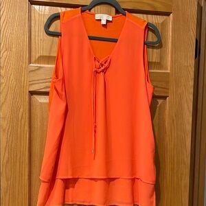 Michael Kors XL orange sleeveless top with tie front and layered bottom front